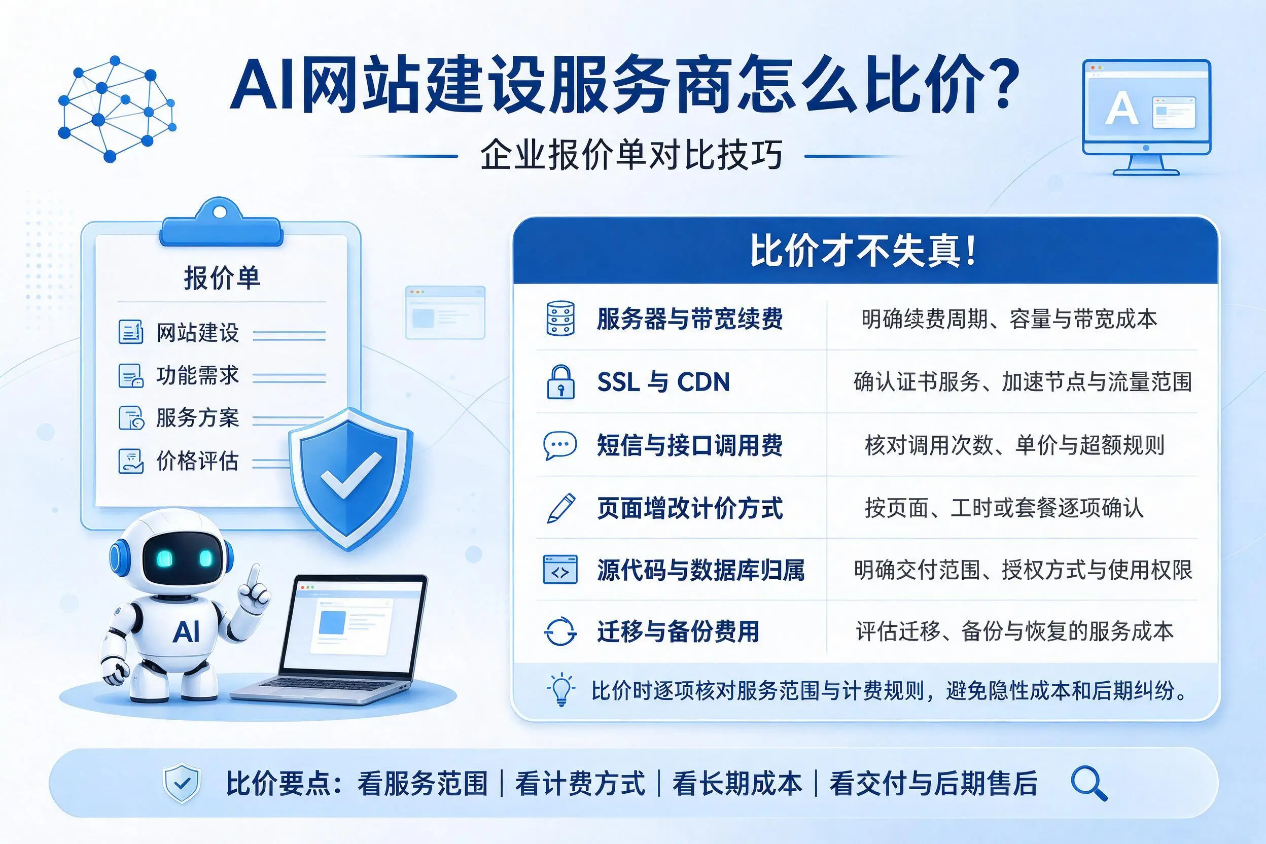 AI网站建设服务商怎么比价?红河企业报价单对比技巧