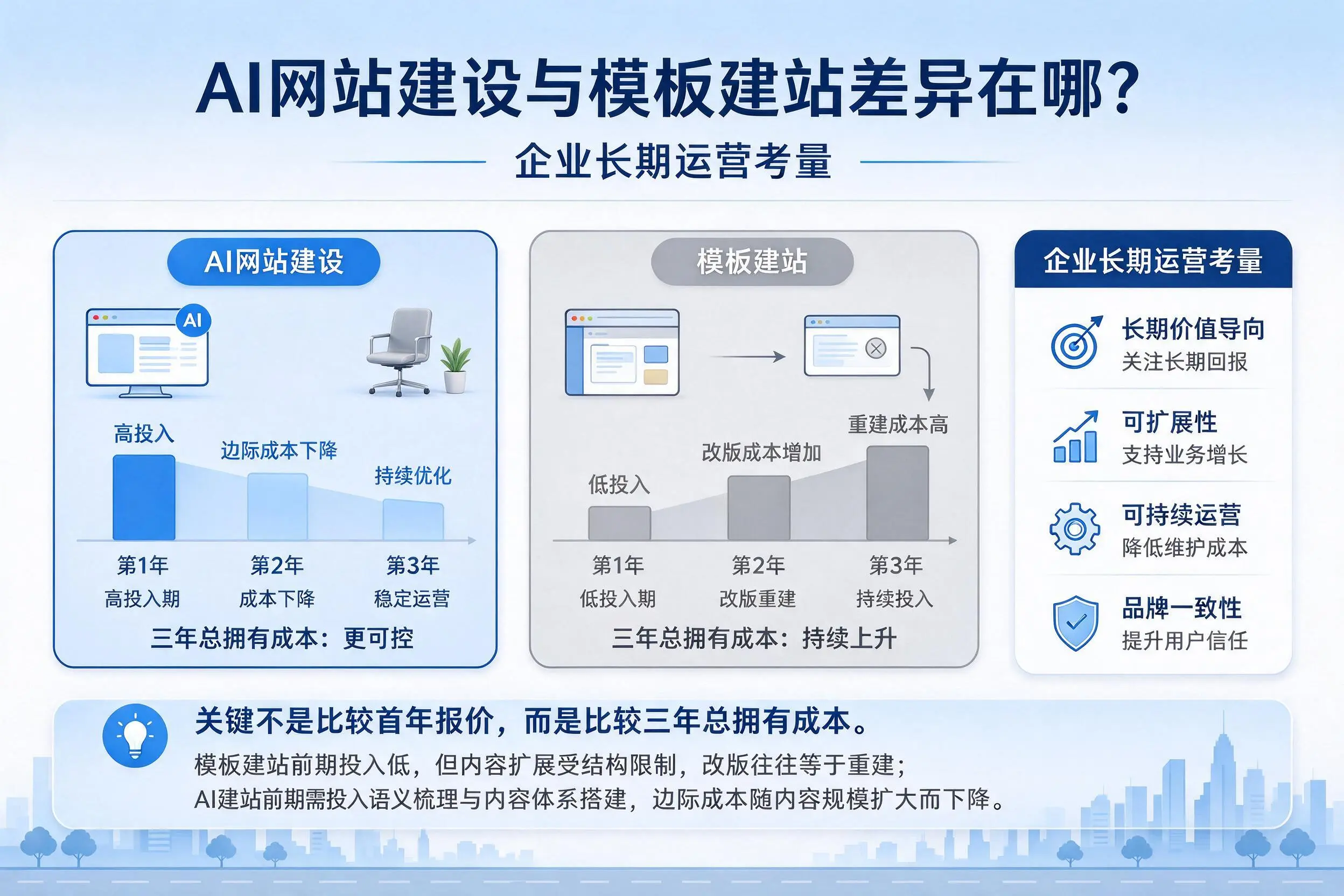 AI网站建设与模板建站差异在哪？红河企业长期运营考量